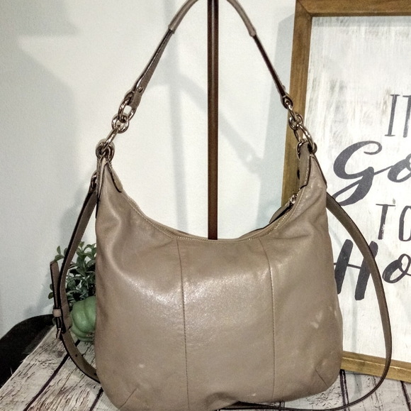 😍 Coach Taupe Gray Leather Kristin Satchel Crossbody Shoulder Bag - Picture 6 of 11
